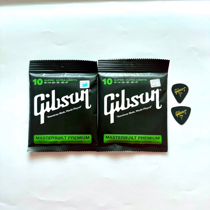 เซ็ต2 ชุดสายกีตาร์โปร่ง Gibson 10/47 จำนวน2 ชุดสายกีตาร์คุณภาพยอดเยี่ยม แถมฟรีปิ๊ก2 ชิ้น พร้อมส่ง