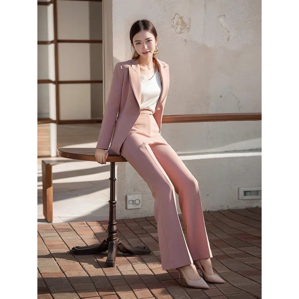 SUIT-12 เบลเซอร์ ผู้หญิง (ขายยกเซ็ต) สไตล์เกาหลี กระดุม 1เม็ด เสื้อ+กางเกง เซ็ตสูทแฟชั่น ใส่ทำงาน