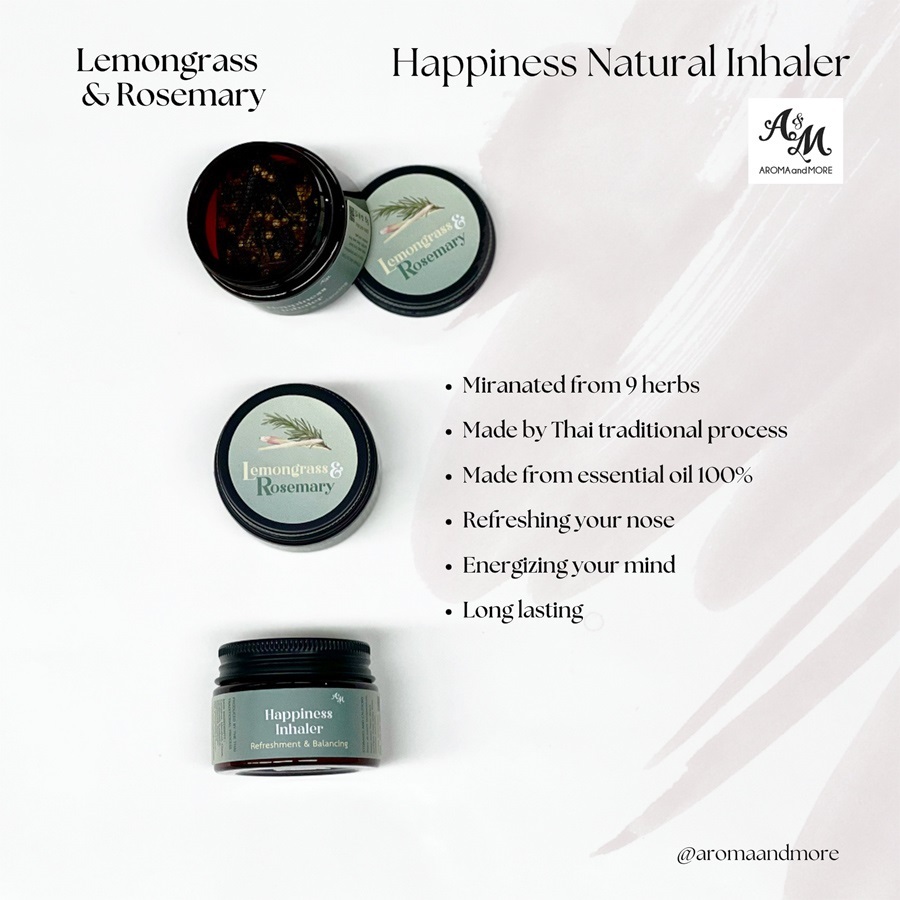 Aroma&More 03-ยาดมสมุนไพรกลิ่นเลมอนกราส & โรสแมรี่ / Thai Traditional Herbal Inhaler: Lemongrass & Rosemary 5g