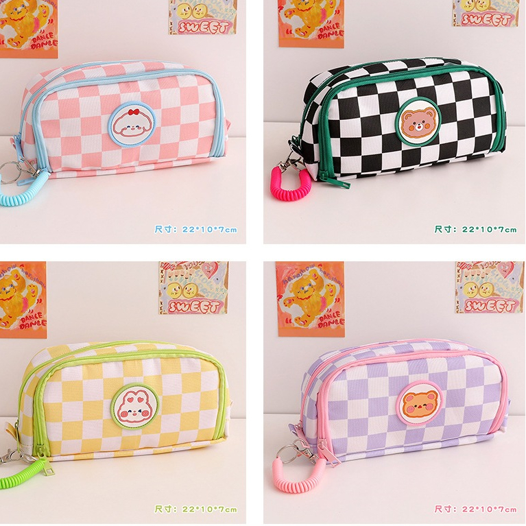 กระเป๋ากล่องดินสอ CUTE SIMPLE PENCIL CASE หลายช่อง ลายตารางเก็บของได้เยอะ ลายการ์ตูนน่ารัก กล่องดินสอนักเรียน