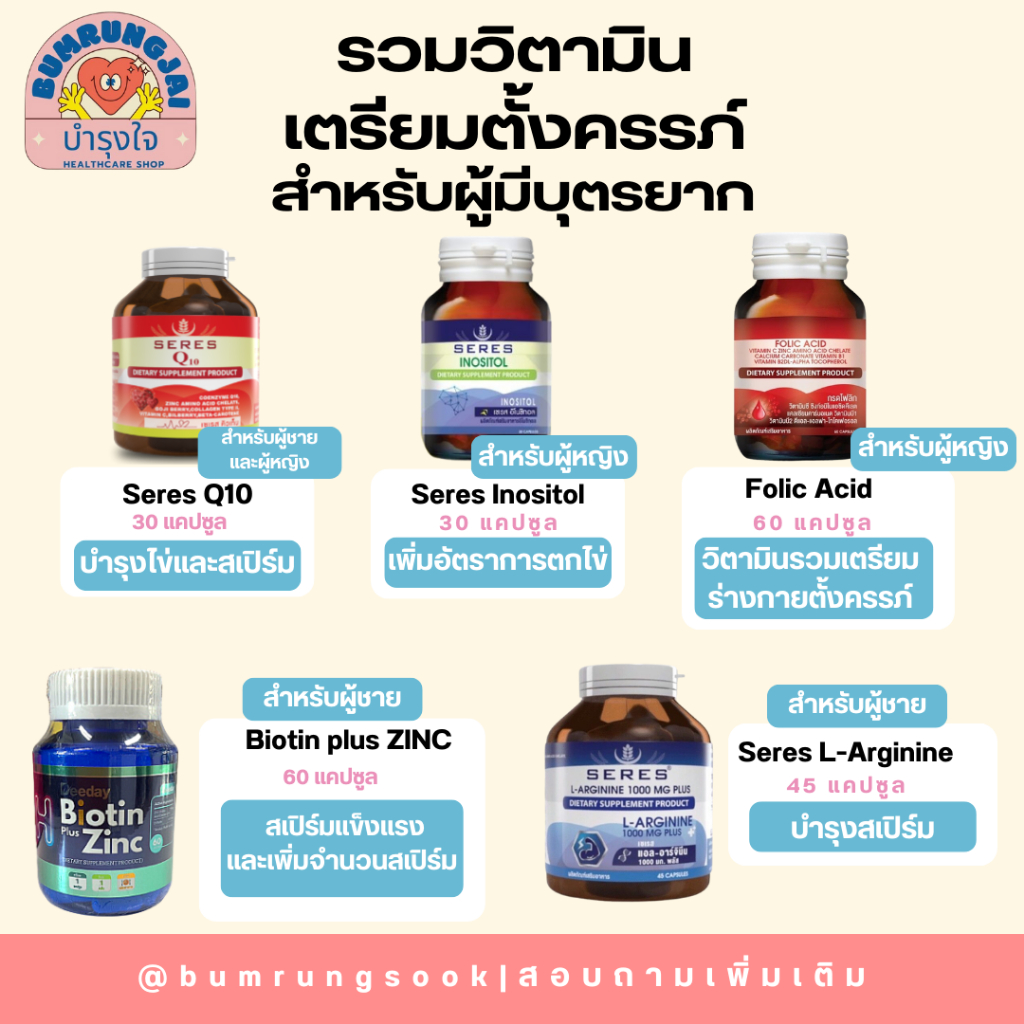 วิตามินเตรียมตัวตั้งครรภ์ 5 ชนิด อิโนซิทอล วิตามินและแร่ธาตุรวม +Coenzyme Q10 + zinc มีบุตรยาก