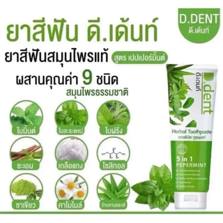 🦷🪴ยาสีฟัน D.dent 5 in 1🪴🪥ยาสีฟันสมุนไพร 9 ชนิด 100g. มีฟลูออไรด์ 1500ppm. สูตรเปปเปอร์มิ้นต์ ลดกลิ่นปาก ป้องกันฟันผุ