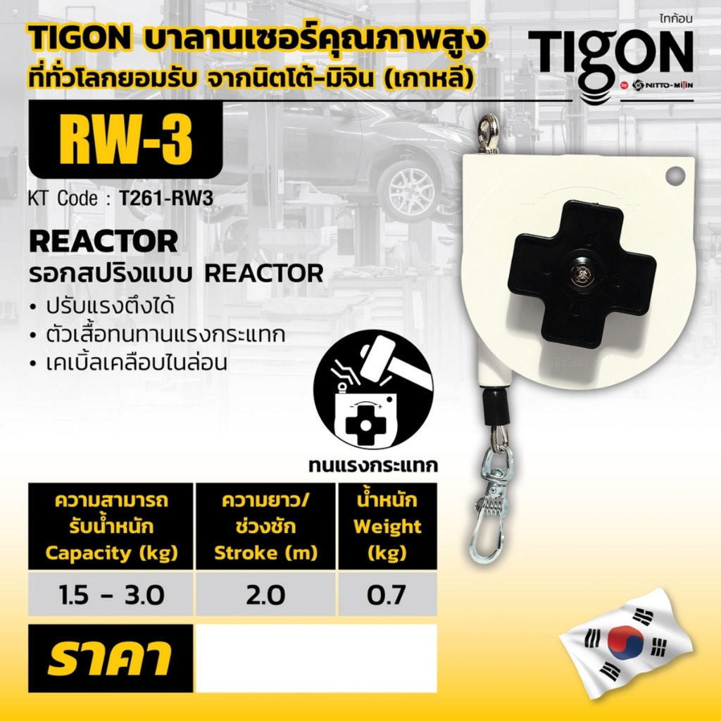 รอกสปริงแบบ RETRACTOR RW-3 TIGON รับน้ำหนัก 1-3 KG / NTW-1R(TW-1R) รับน้ำหนัก 0.5-1.5 KG