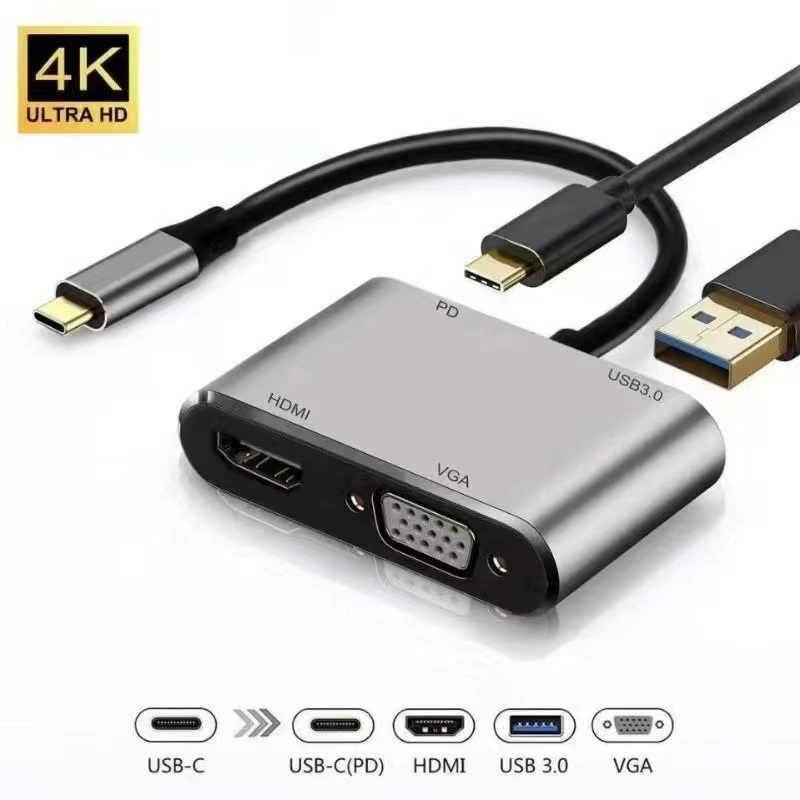 USB C to HDMI VGA Adapter 4in1 Type-c to HDMI 4K for MacBook Pro HP Envy 13 Dell XPS13/15 Lenovo mii