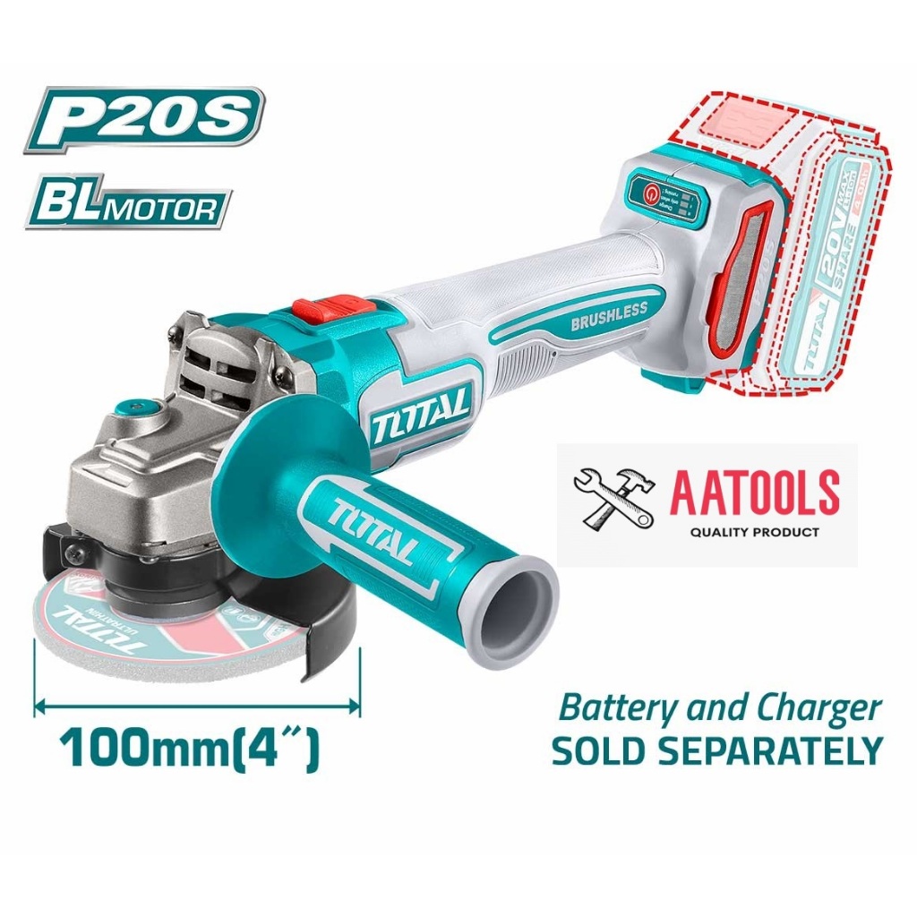 อัพเกรด2024 TOTAL เครื่องเจียร์ 4 นิ้ว แบตเตอรี่ไร้สาย 20V รุ่น TAGLI21104 บัสเลส (อัพเกรดTAGLI1002)
