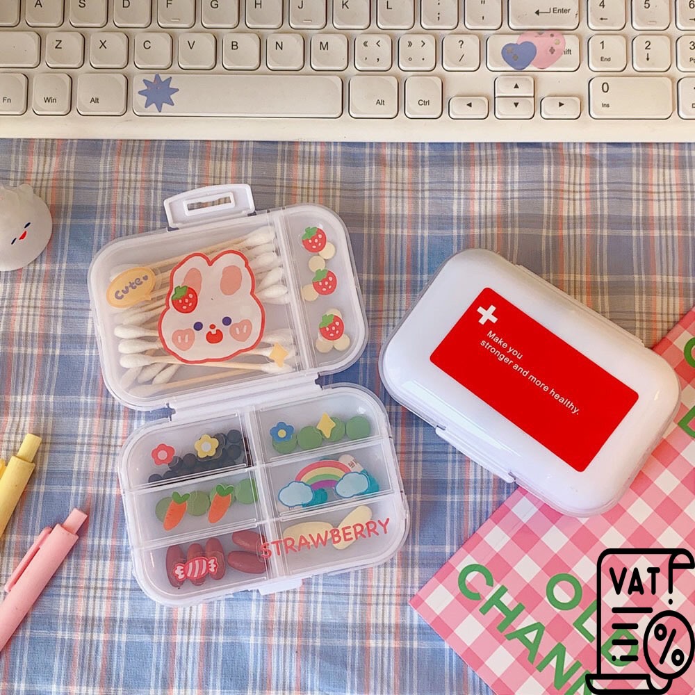 พร้อมส่ง กล่องเก็บยาน่ารัก แยกยา กล่องยาแบบพกพา มีช่องแบ่งแยกประเภทของยา ใส่พลาสเตอร์ สำลีได้ มีช่อง