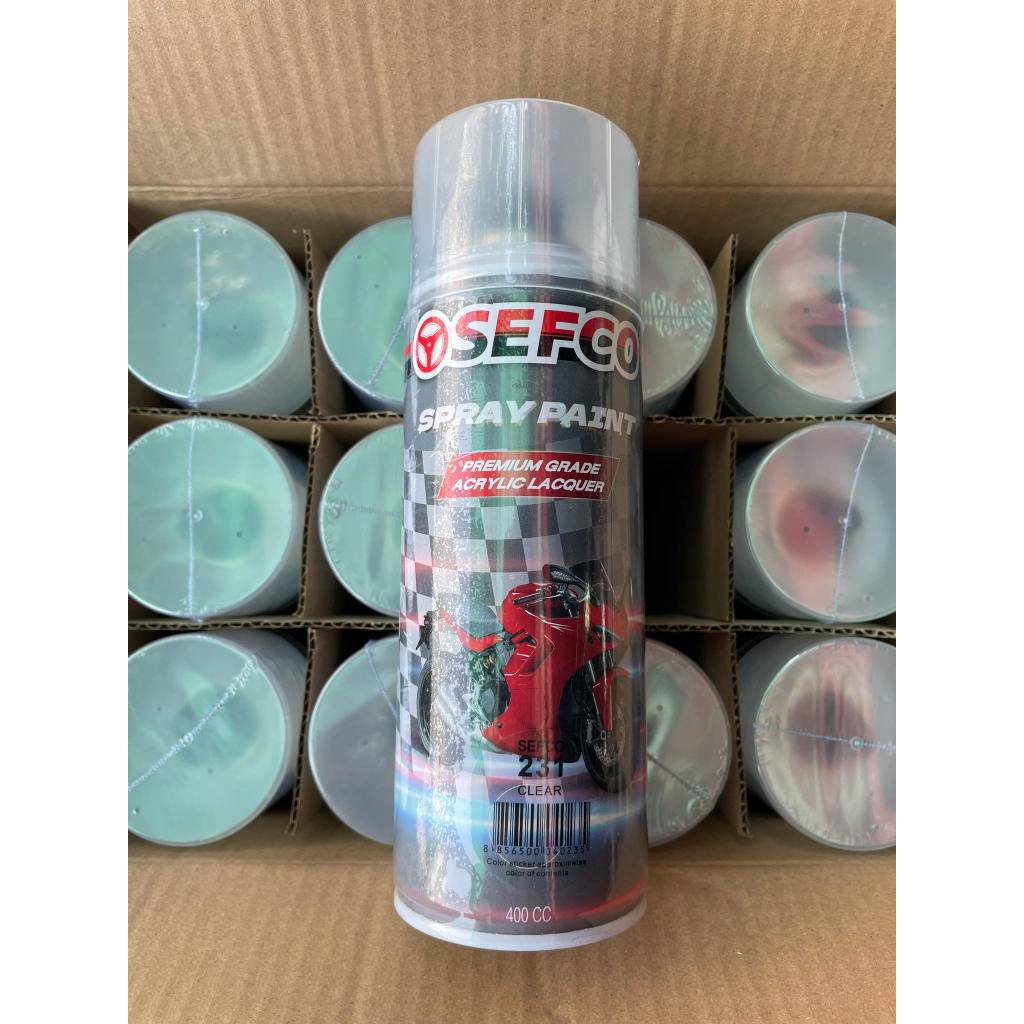 สีสเปรย์ สีแลคเกอร์ เคลืองเงาใส (LACQUER) ยี่ห้อ SEFCO พ่นได้เกือบทุกสภาพผิว ขนาดบรรจุ400CC อย่างดี สีสวยทนทาน