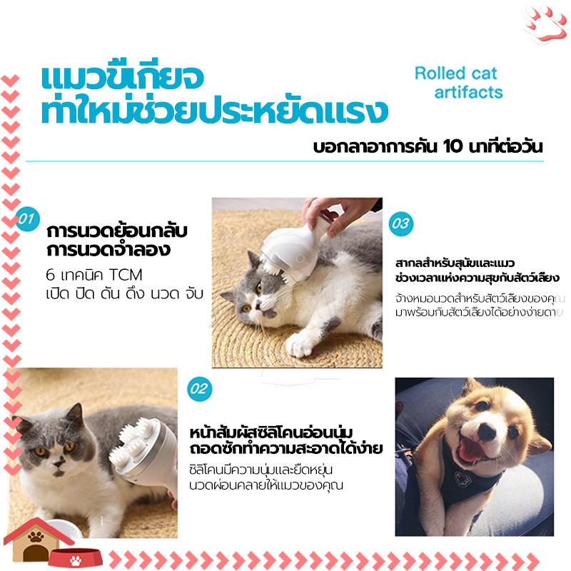 เครื่องนวดแมว ไฟฟ้า แบบพกพา ไร้เสียง วัสดุซิลิโคนนุ่มและสบาย ออโต้ ที่นวดแมว ชาร์จ USB ใช้งานง่าย ราคา ถูกที่สุด ดีลบีเคเค แกลเลอรีภาพที่ 7