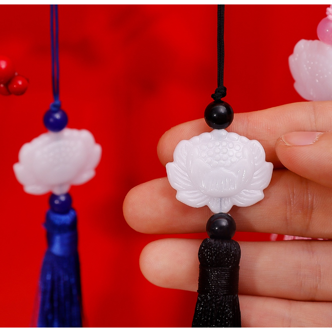 🍊🍊HP🍊🍊 จี้หยกสีขาว รูปดอกบัว สไตล์จีนโบราณ หรูหรา (พร้อมส่ง) - รูปที่ 3