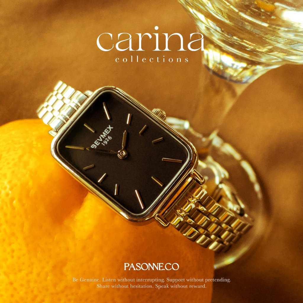 pasonne.co นาฬิกาข้อมือ รุ่น carina กรอบสีเงิน ทรงเหลี่ยมผืนผ้า ใส่ได้ทั้งข้อมือเล็ก-ใหญ่