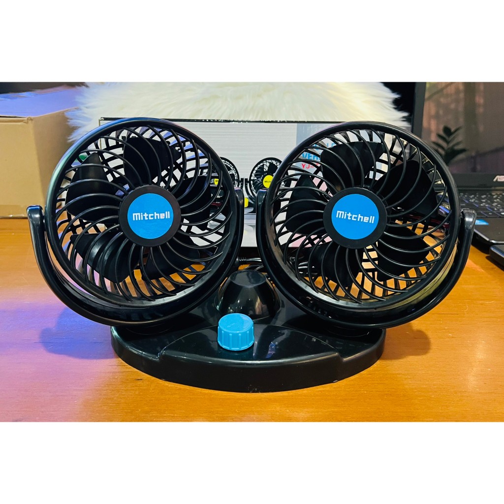 พัดลมติดรถยนต์ Mitchell ขนาด 4.5 นิ้ว 12V / 24V พัดลมติดรถยนต์หัวคู่ ปรับระดับได้
