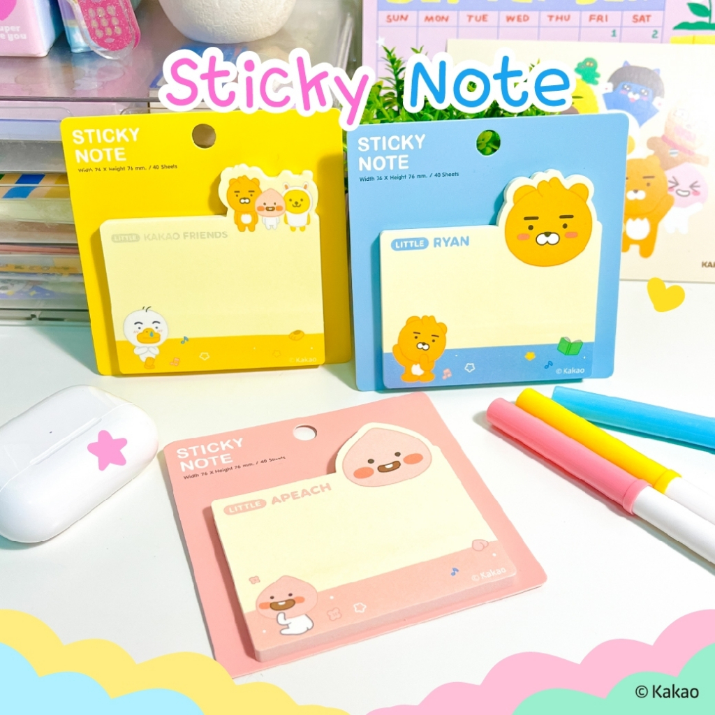🥐ลิขสิทธิ์แท้🥐 KAKAO FRIENDS กระดาษโน้ตมีกาวในตัว สามารถนำมาใช้ใหม่ได้ ลาย Ryan Aprach Muzi KK811