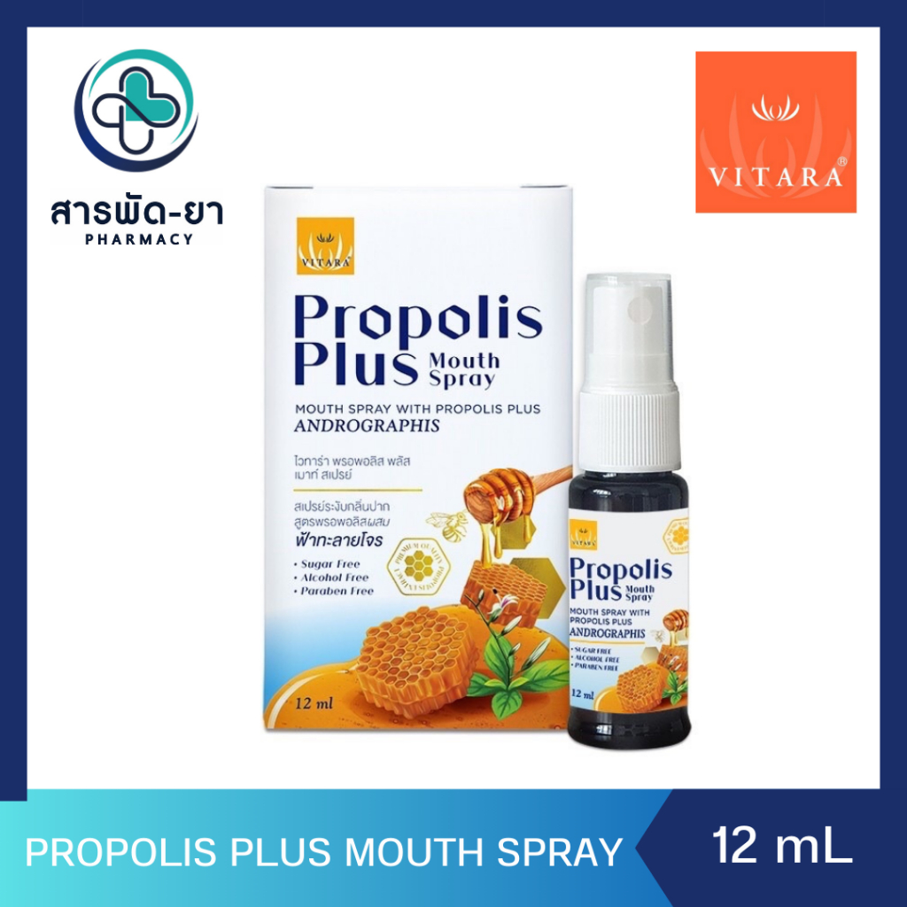 PROPOLIS PLUS MOUTH SPRAY 12 ML สูตรผสมฟ้าทะลายโจร สเปรย์แก้เจ็บคอ
