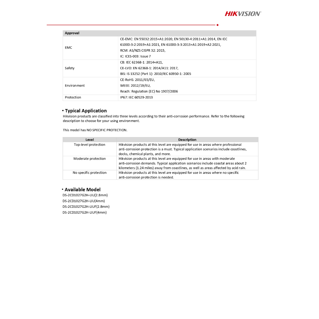 Hikvision กล้องวงจรปิด IP 2MP ColorVu มีไมค์ในตัว ไม่มีช่องใส่เมม รุ่น DS-2CD1027G2H-LIU เลนส์ 4mm