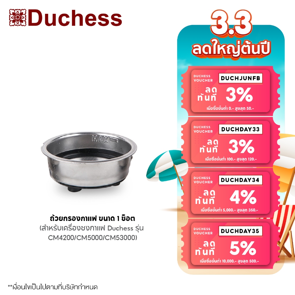 Duchess ถ้วยกรองกาแฟ 1 ช็อต (สำหรับเครื่องชงกาแฟ Duchess รุ่น CM4200 /CM5000 /CM5300 ) - R5000-04-1