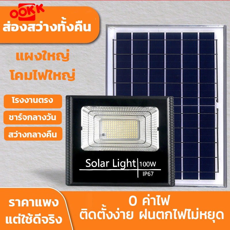 【พร้อมส่ง】ไฟสปอร์ตไลท์ ไฟโซล่าเซลล์ 150W/300W/400W Solar Light สีขาว IP67 กันน้ำ กันฟ้าผ่า พร้อมรีโม