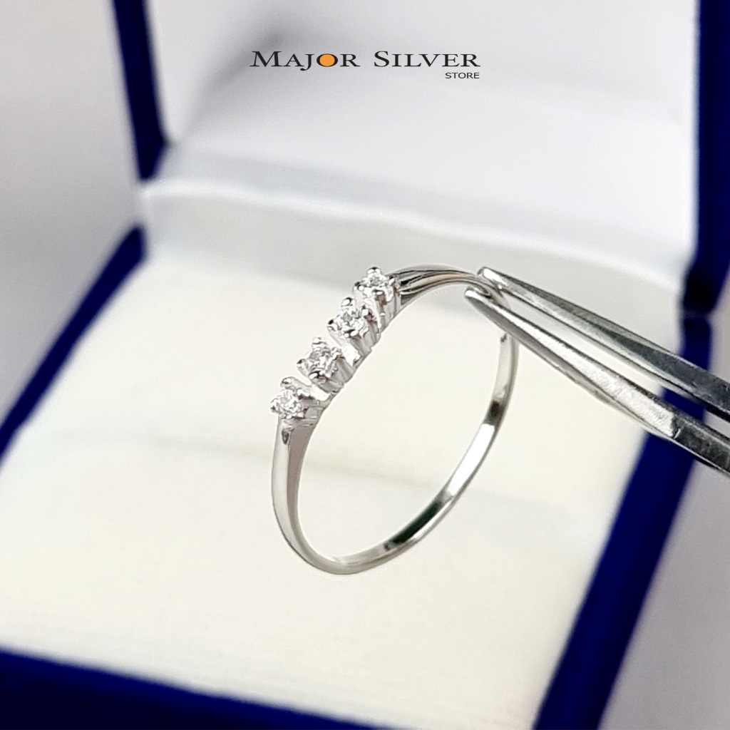 แหวนจับเพชรCZ 2.5มิล 4เม็ด / แหวนเงินแท้92.5% แหวนเรียบหรู ดีไซน์คลาสสิค Major silver : E-V-4CrC2.5