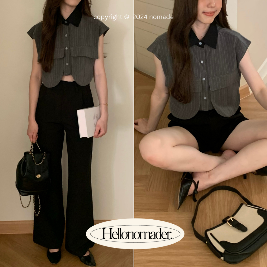 NOMADE.& พร้อมส่ง Sloan Striped Crop Shirt {เสื้อครอปเชิ้ตลายทาง}