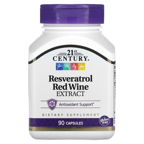 เรสเวอราทรอล จากไวน์แดง 21st Century, Resveratrol Red Wine Extract, 90 Capsules