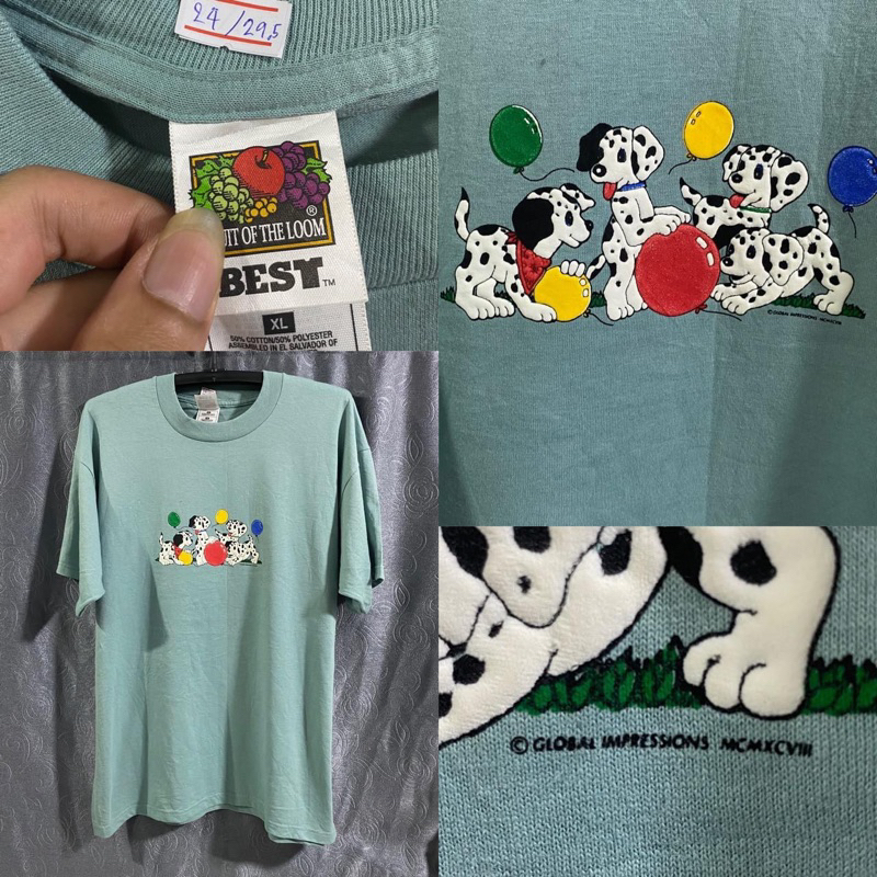 Vintage 90s Dalmatian อก24” ยาว 29.5” สภาพใหม่ ไม่ผ่านน้ำ ป้าย fruit of the loom แท้ 💯