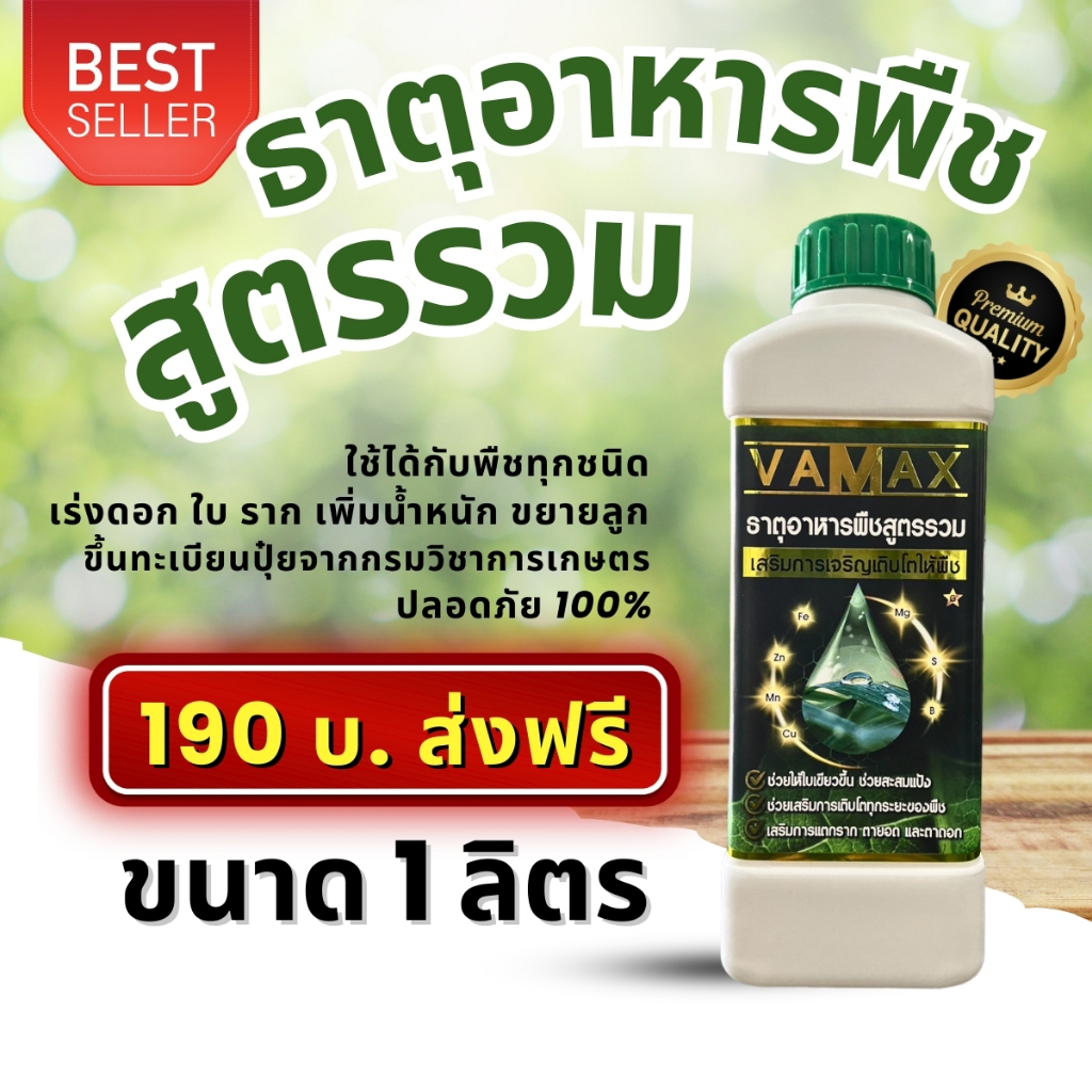 VAMAX ปุ๋ยธาตุอาหารรองเสริมพืช สูตรรวม เร่งการเจริญเติบโตของพืชทุกชนิด (ขนาด 1 ลิตร) V1