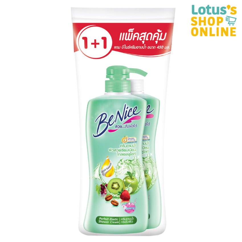บีไนซ์ ครีมอาบน้ำ กระชับผิว หัวปั๊ม สีเขียว 400 มล. (แพ็คคู่) BENICE PERFECT ELASTIC SHOWER CREAM GREEN 400 ML.
