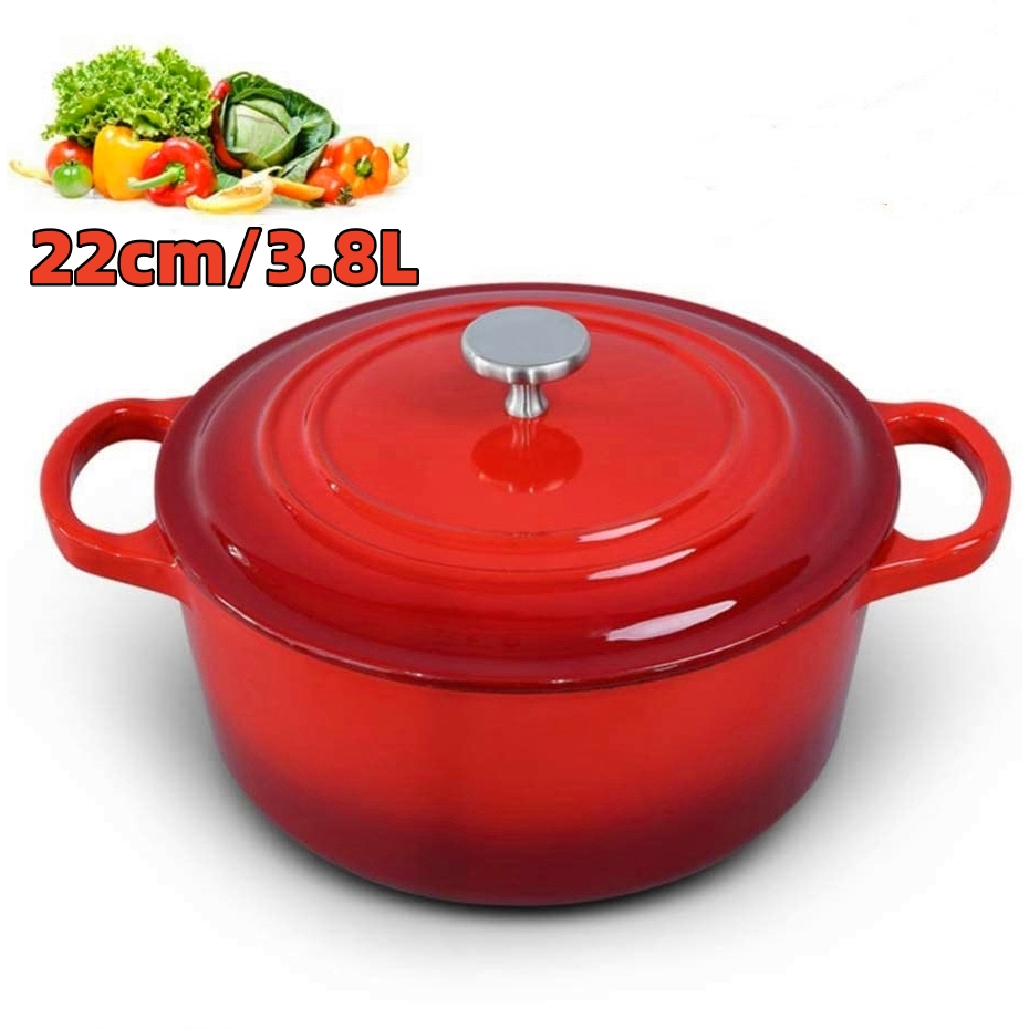 Cast iron oven - 21cm/3.7L, Dutch oven with iron lid and buttons - cast iron cooking utensils with a handle for cooking