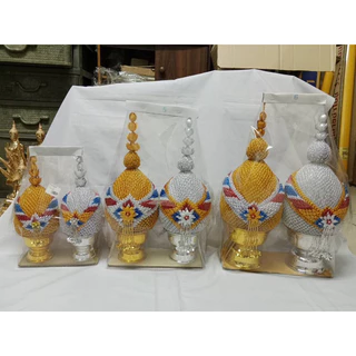 พานพุ่มผ้าเงินทอง เบอร์ 4-7 (คู่ละ) | พานเทียนแพร,เครื่องทองน้อย | ใช้งานพิธีมงคล (ไม่มีใบกำกับภาษี)