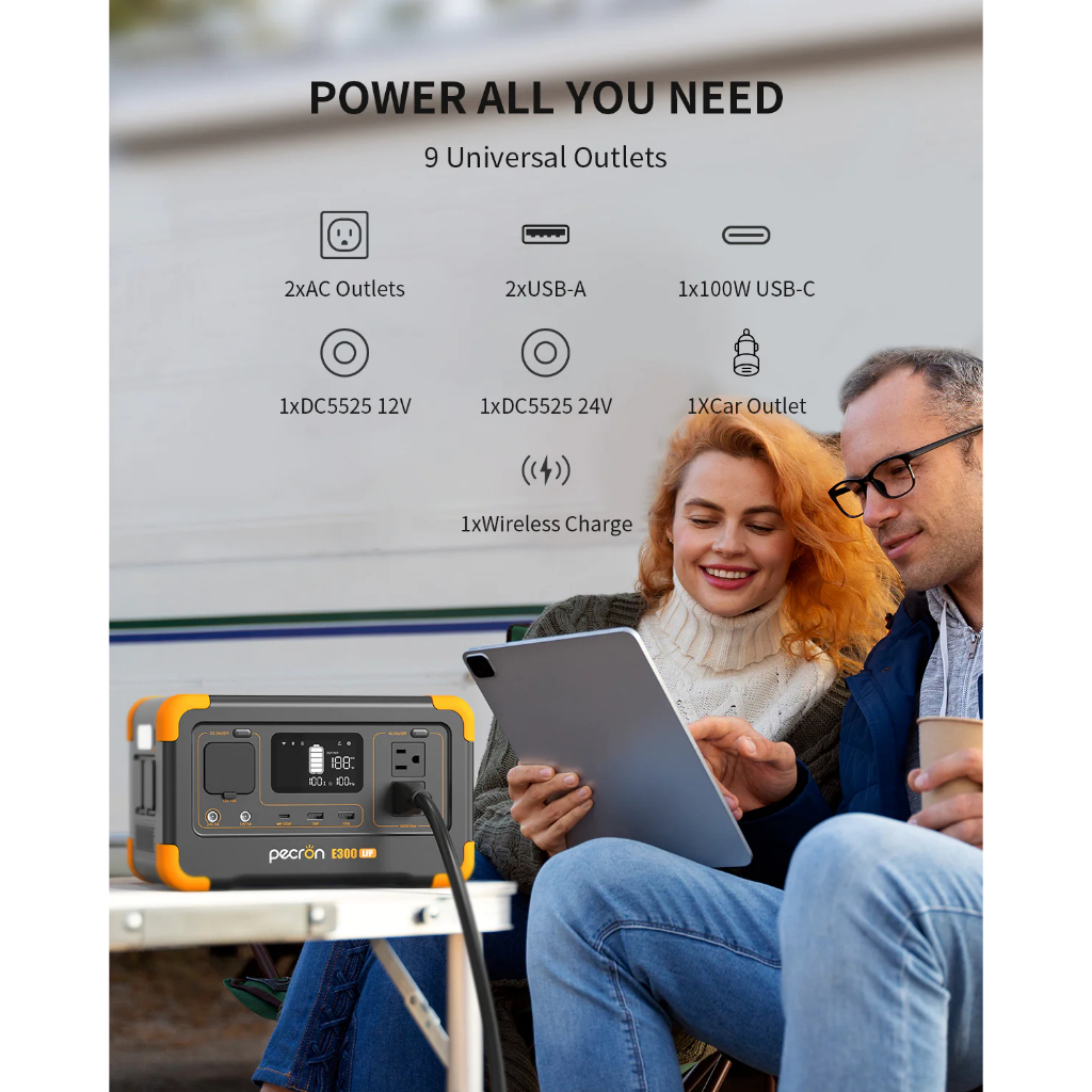 Pecron E300LFP Portable Power Station(UPS) 600W/288Wh LiFePo4 แบตสำรองพกพา แบตสำรองไฟ 220V รับประกัน