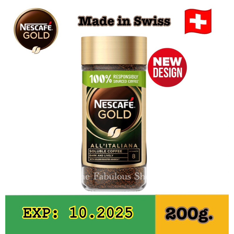 [EXP:10.2025]Nescafe GOLD All' Italiana โกลด์ ออล อิตาเลียน่า คอฟฟี่ กาแฟสำเร็จรูป ชนิดฟรีซดราย ตราเนสกาแฟ ขนาด 200 กรัม