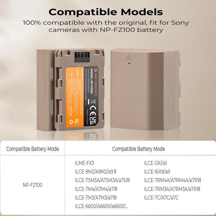 K&F Concept Sony NP-FZ100 (2280mAh) Battery with Type C Direct Chargeable Port Camera Battery Compatible with Sony