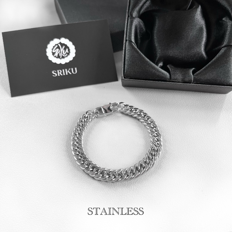 [SRIKU] สร้อยข้อมือสแตนเลสแท้ 8mm ไม่ลอกดำ กำไลข้อมือ ของขวัญให้แฟน