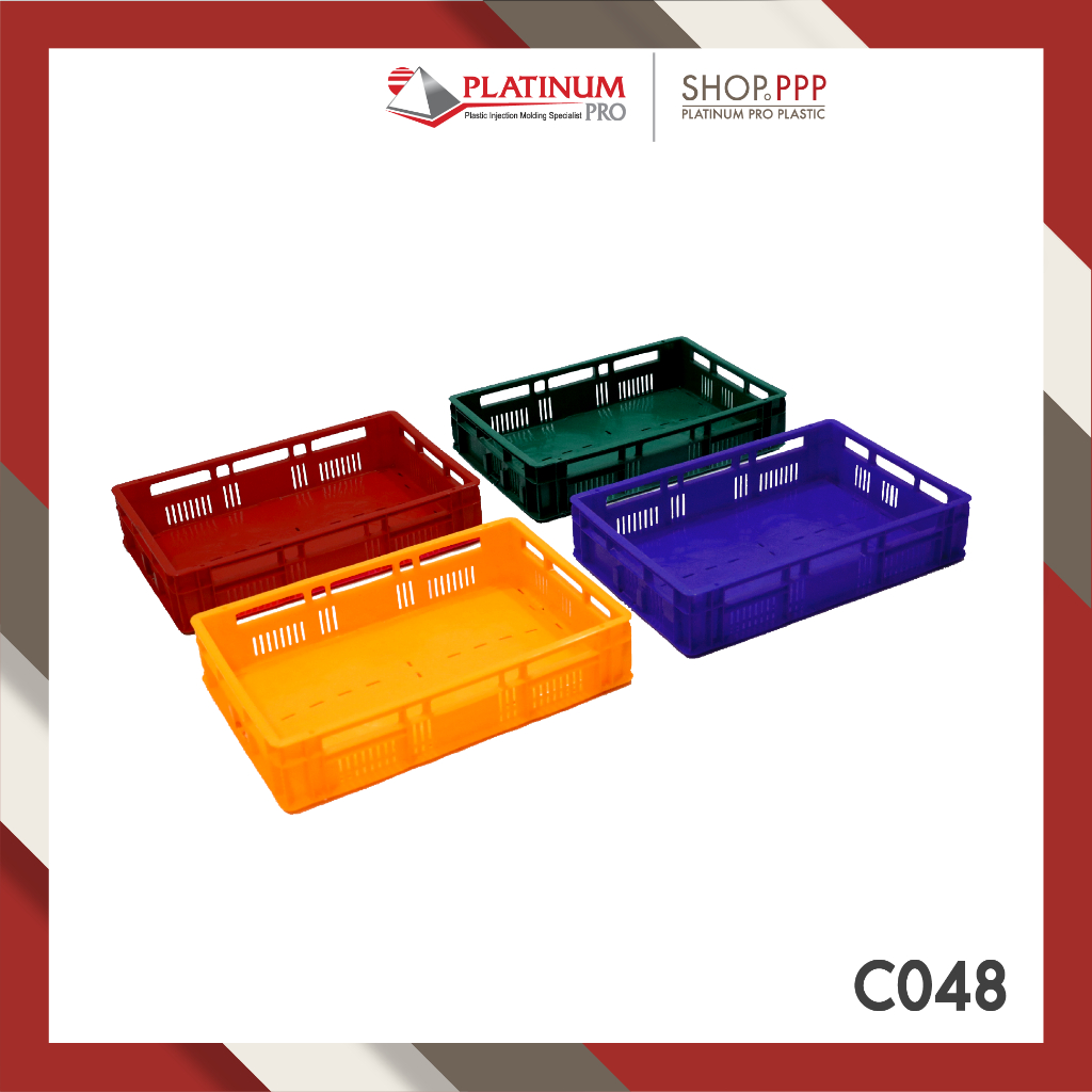 ลังโปร่งพลาสติกเตี้ย C048 ขนาด 40x60x12.5 cm.