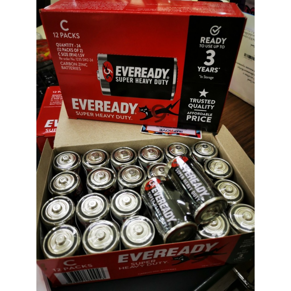 ยกกล่อง - ถ่าน ตราแมว 9 ชีวิต EVEREADY Super Heavy Duty Carbon Zinc ถ่าน ไซส์C (R14) 1.5V แท้ประกันศ