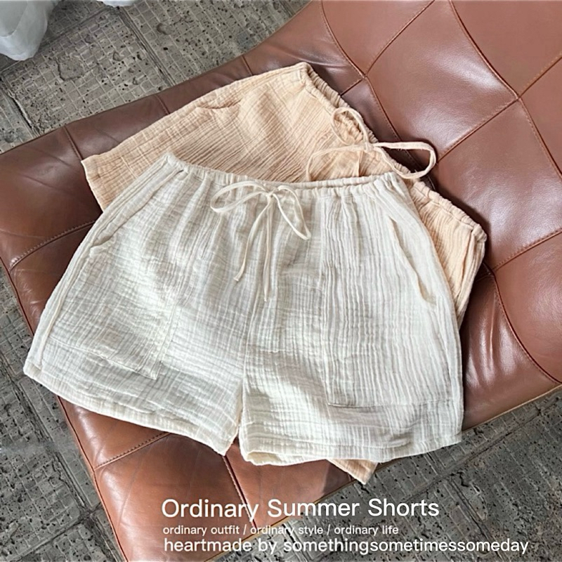 กางเกงขาสั้นผ้าสาลูอัดย่น 2 ชั้น (Ordinary Summer Shorts) ฟรีไซส์ กางเกงผ้าธรรมชาติ ธรรมดาๆ ใส่ง่ายๆสบายๆ ใส่ไปทะเล