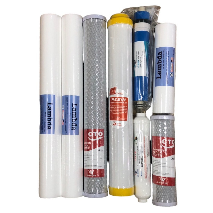ชุดไส้กรองตู้น้ำ 8 ขั้นตอน (PP20"5M 2 แท่ง + CTO20" + RS20"+ RO150G +Post CB12" + PP10"+ CTO10")