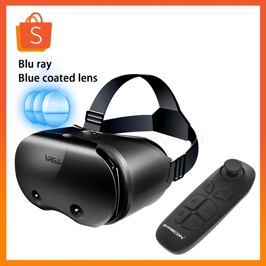 VRG Pro X7แว่น VR หมวกกันน็อคเสมือนจริงปกป้องดวงตาสีฟ้าใช้ได้กับโทรศัพท์อัจฉริยะ5-7นิ้ว