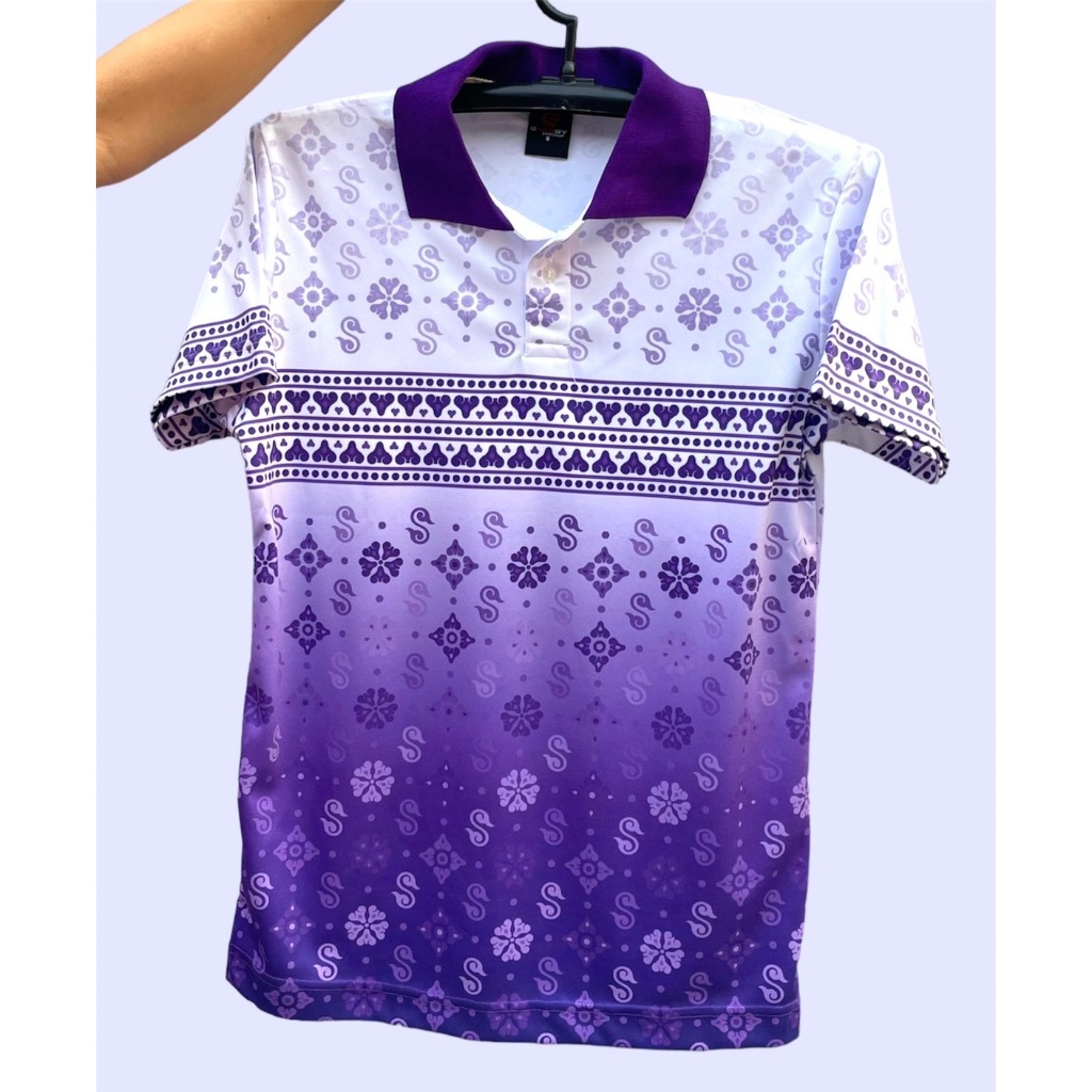 เสื้อสีม่วงใส่ทำงาน ลายดอกรักราชกัญญา ใส่ได้ทั้งหญิงและชาย