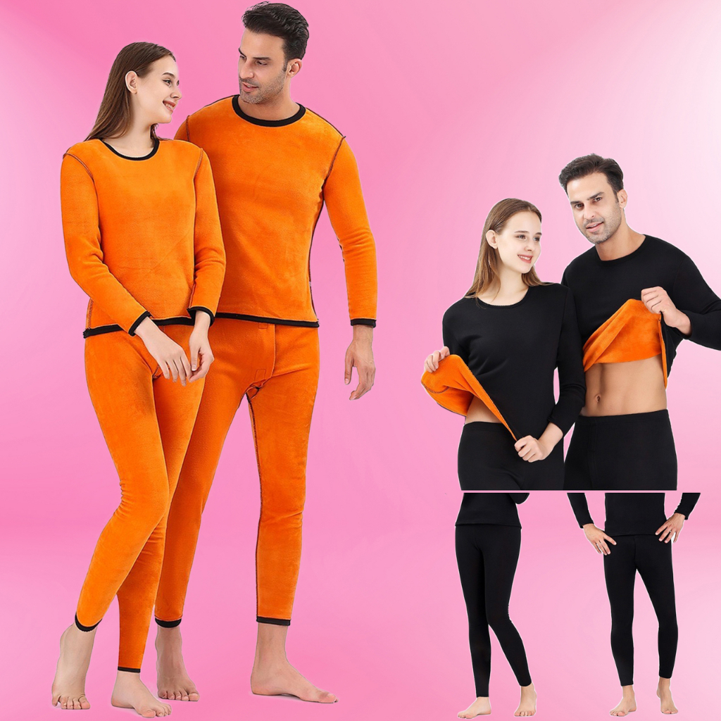 🔥ลองจอนผู้หญิง/ลองจอนผู้ชาย ชุดลองจอนเสื้อ+กางเกง กันหนาว สีดำ เหมาะสำหรับใส่อุณหภูมิติด-ลบ