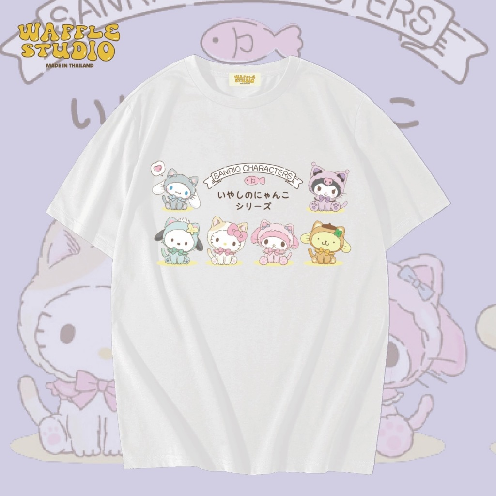 [ ส่งฟรี ] WS0035 เสื้อยืดโอเวอร์ไซส์ เสื้อยืดเกาหลี ผ้าคอตตอน100% เสื้อยืดการ์ตูน WAFFLE STUDIO