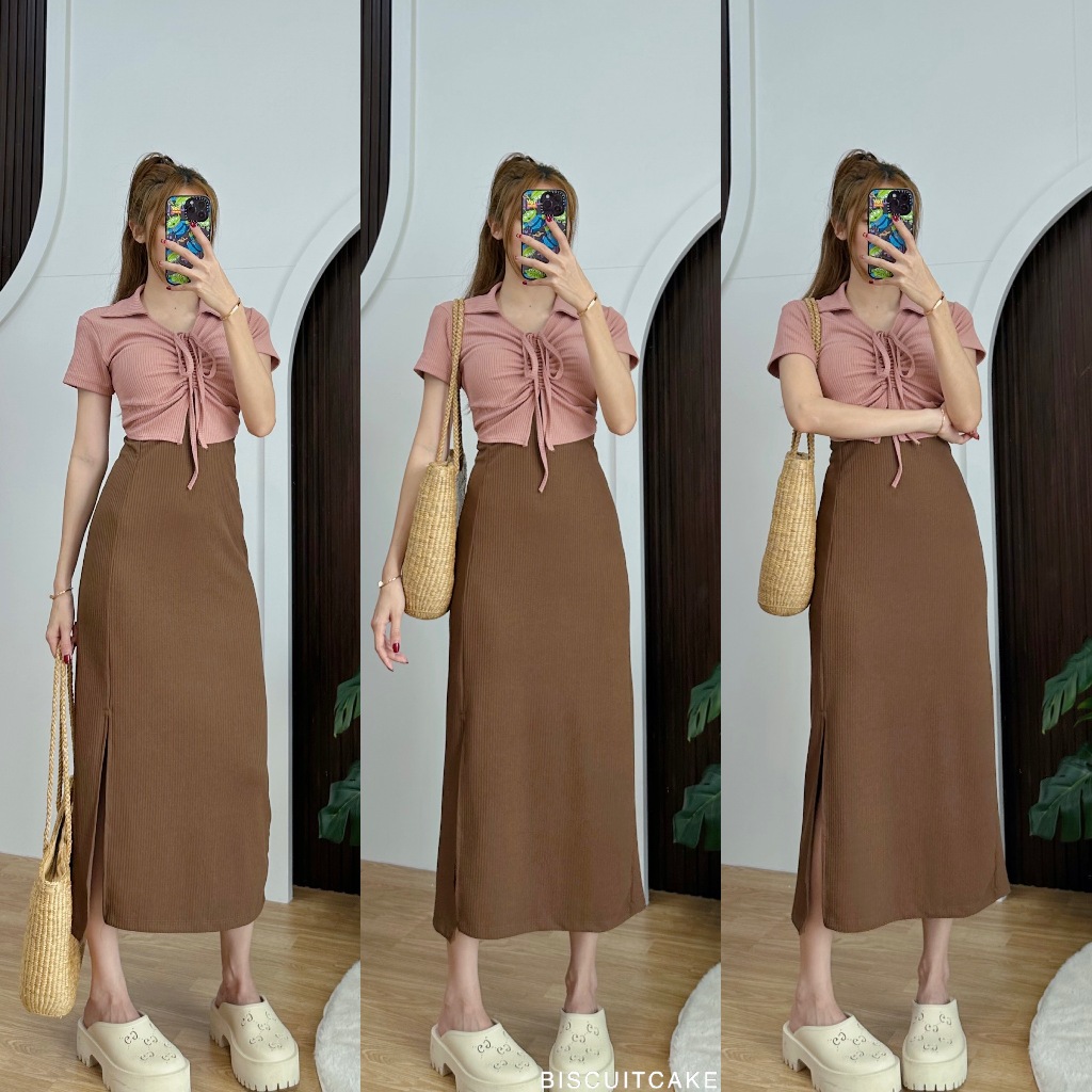VIOLET DRESS ชุดเดรสแขนสั้นคอปกตัวยาวทูโทน มีเชือกรูดกลางอก ผ้าท็อปทวิล ราคา ถูกที่สุด ดีลบีเคเค แกลเลอรีภาพที่ 7