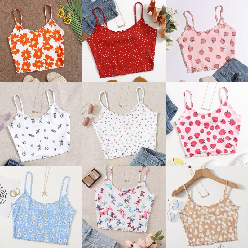 พร้อมส่ง เสื้อสายเดี่ยวขอบหยัก ตัดขอบผักกาด อก 36นิ้ว มัลติคัลเลอร์