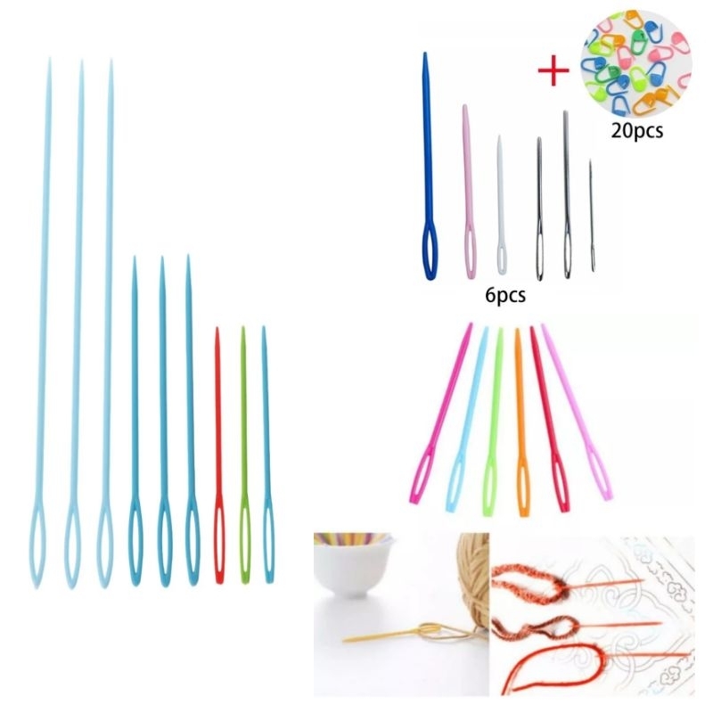 🇹🇭⭕W เข็มเย็บไหมพรมพลาสติก(คละสี) โครเชต์ ร้อยเชือก ยางยืด(C32)