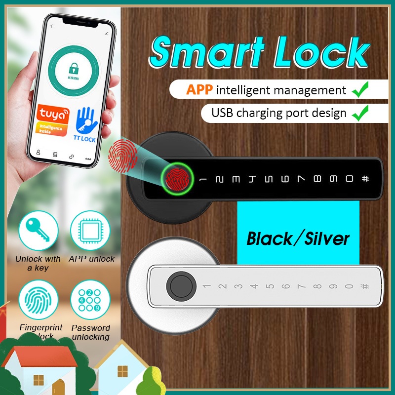 ล็อคดิจิตอล ลูกบิดประตูดิจิตอล สมาร์ทล็อค ล็อคลายนิ้วมือ Smart lock ล็อคประตูสวิง Digital Door lock กลอนประตูดิจิตอล การ