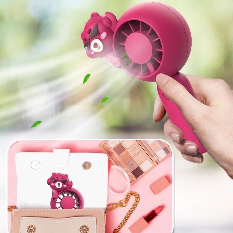 พัดลมพกพา USB รุ่น Q1017 คล้องคอ สีกุหลาบแดงหมีไร้ใบพัด พลัง เทอร์โบ ลมแรง เสียงเงียบ ใช้งานได้ยาวนาน