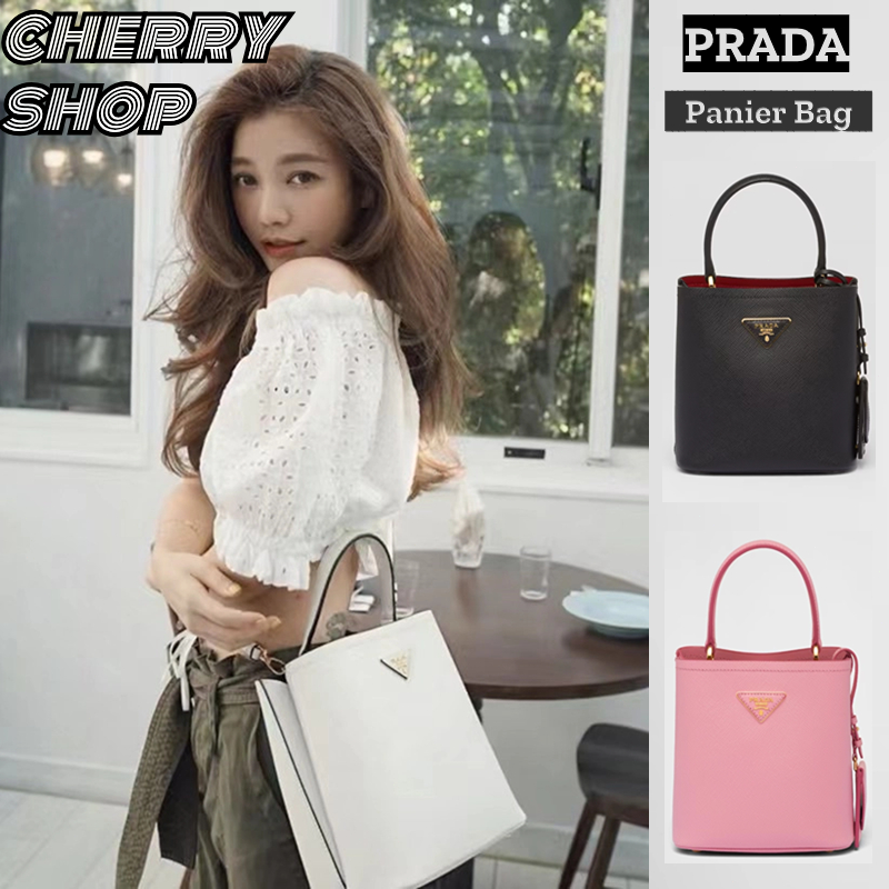 🍒ปราด้า Prada Panier Medium/Small Saffiano Leather Bag กระเป๋าถือสตรี🍒Bucket Bag