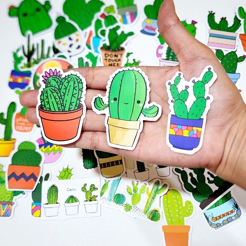 สติ๊กเกอร์ Cactus แคคตัส กระบองเพชร ต้นไม้ ไม้กระถาง ติดแน่น กันน้ำ (50 ชิ้น) plant sticker
