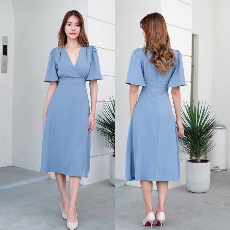 [LUXURY707] VO8121 : เดรสคอวี แขนทรงกระดิ่ง