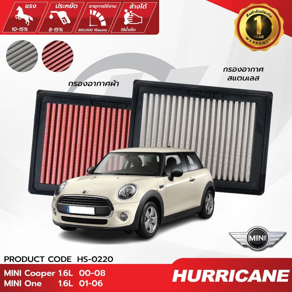 HURRICANE กรองอากาศรถยนต์ผ้าแดง & สแตนเลส Mini ( Cooper , R56 , R58 ) HS-0375