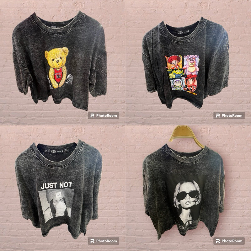HMWE_SHOP เสื้อผ้าฟอก แขนสั้น คอกลม เสื้อครอปOversize มีแต่ลายน่ารักๆ อก 44 -46 ยาว 18ผ้าใส่สบายดูดีดูแพงใส่แลัว